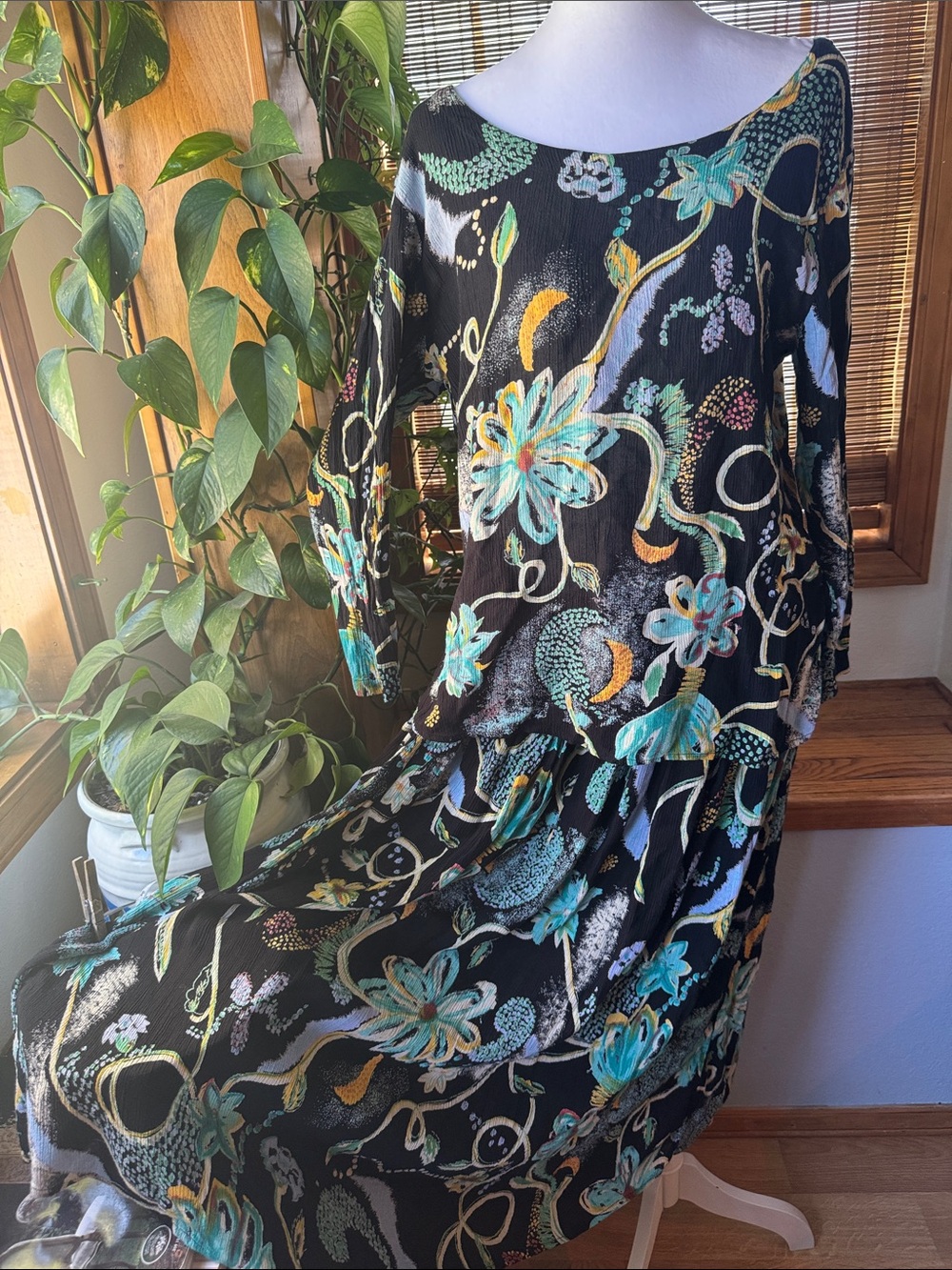 90’s Lotus Boho Floral Rayon Crop Top & Maxi Skirt Set Whimsy Romantic witchy